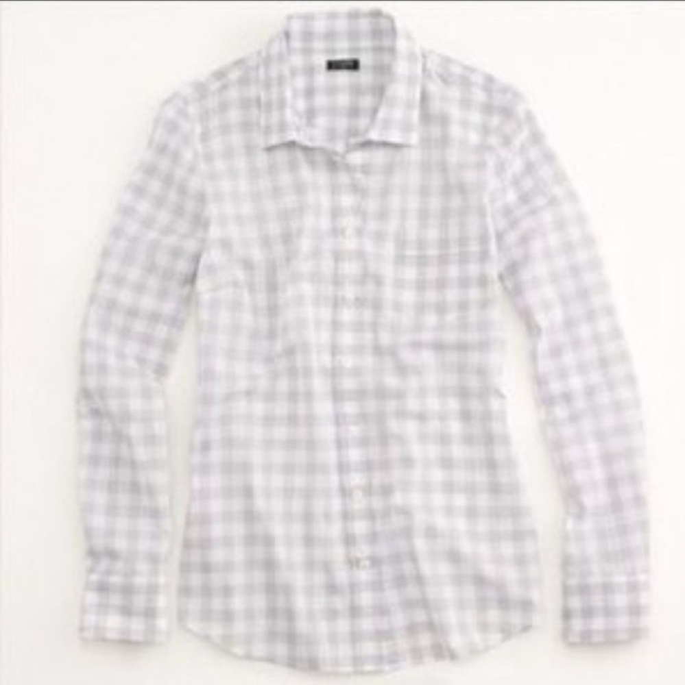 J.Crew Factory Lightweight Cotton Shirt White Gray Gingham Womens XS